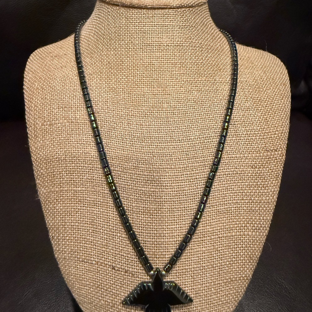 Elegant Hematite Beaded with Thunderbird Pendant Necklace
